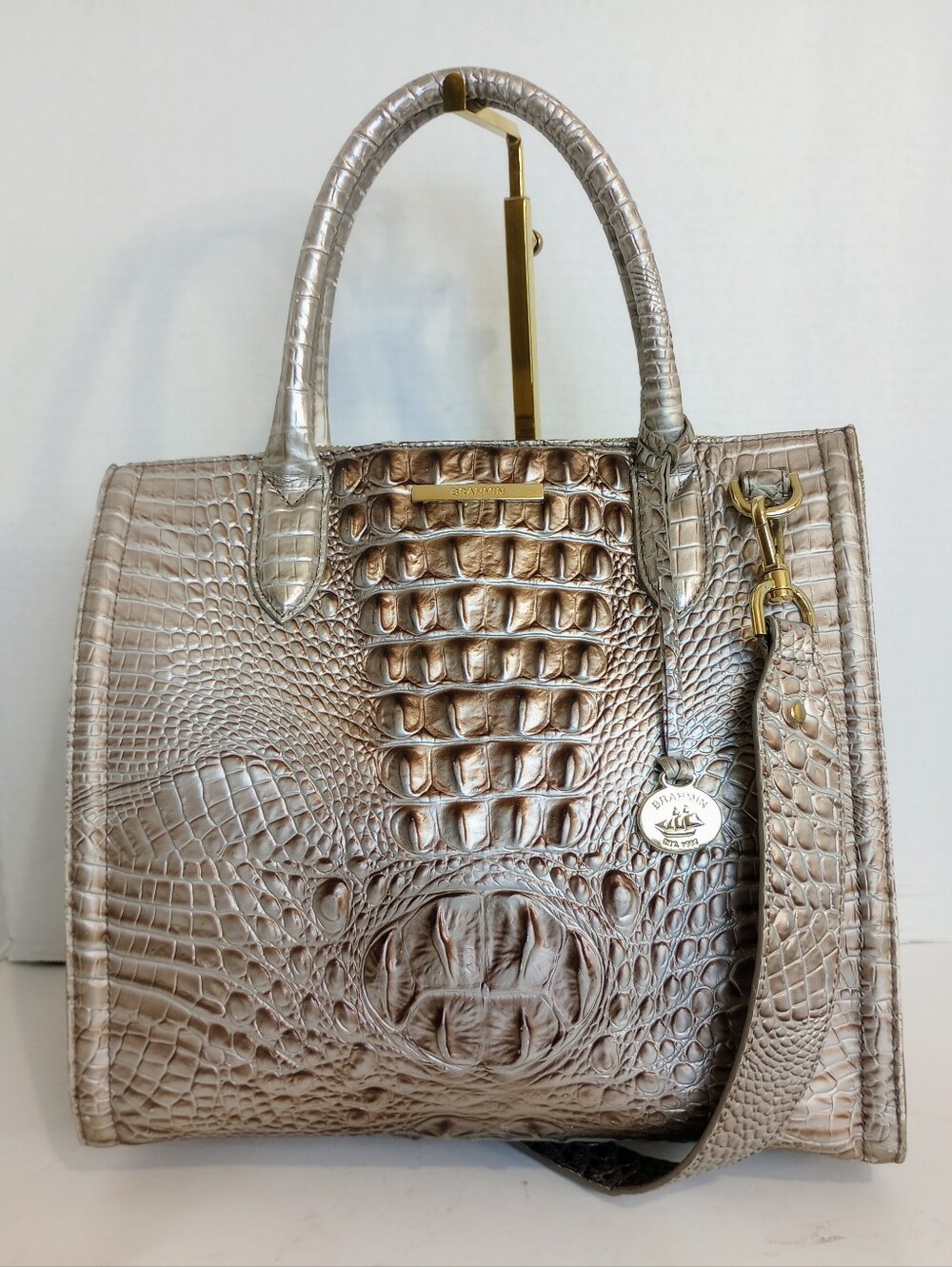 Brahmin Caroline Silver Lining Metallic Shoulder Bag Satchel